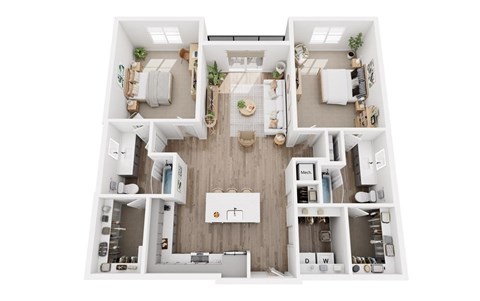 Floor plan for 2 beds, 2 baths, 1316 sqft